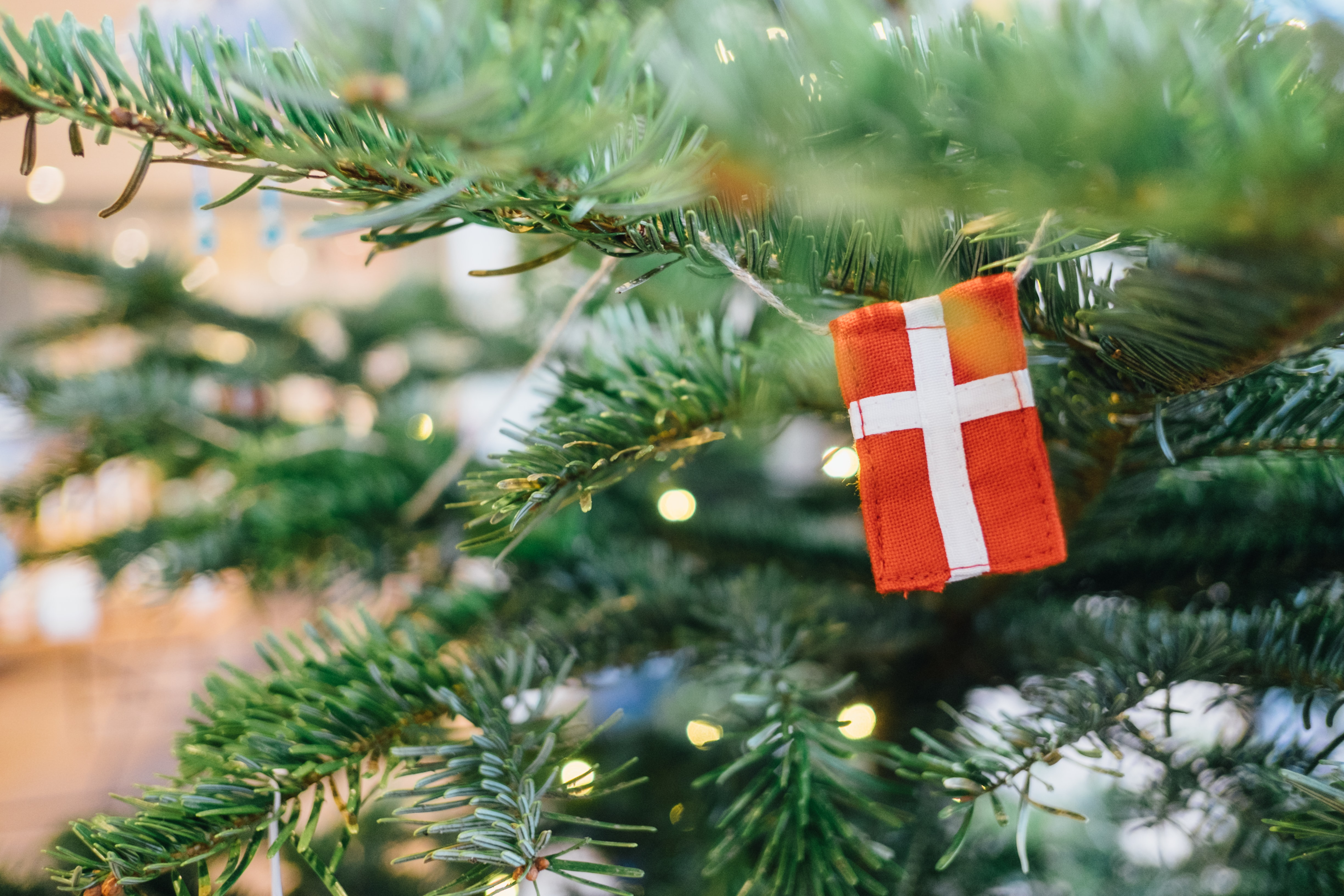 A flag on a christmas tree