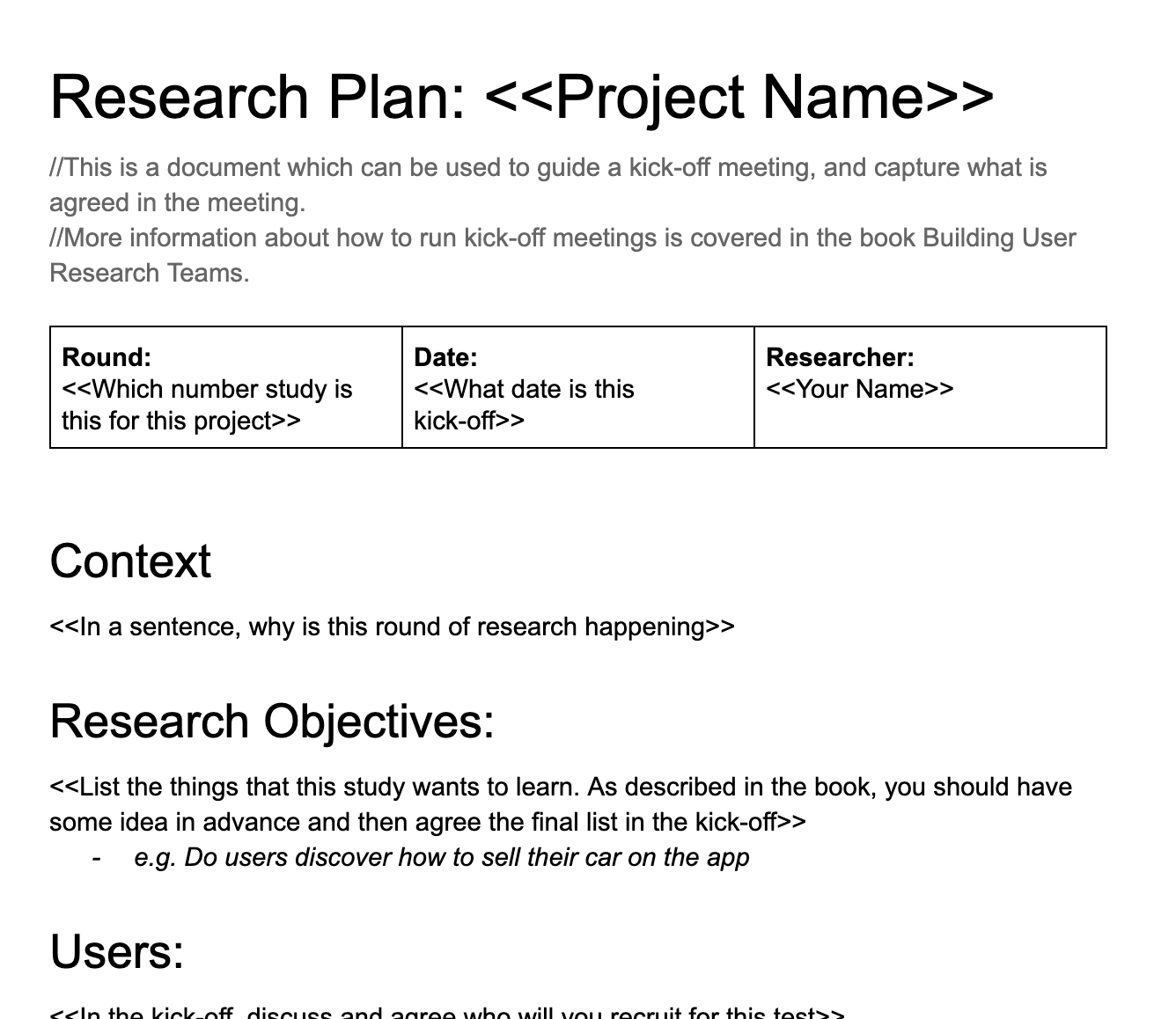 User Research Templates Building User Research Teams
